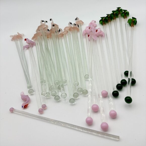 Vintage Blown Glass Swizzle Sticks Tropical Theme Collection Barware MCM RARE - Picture 1 of 13